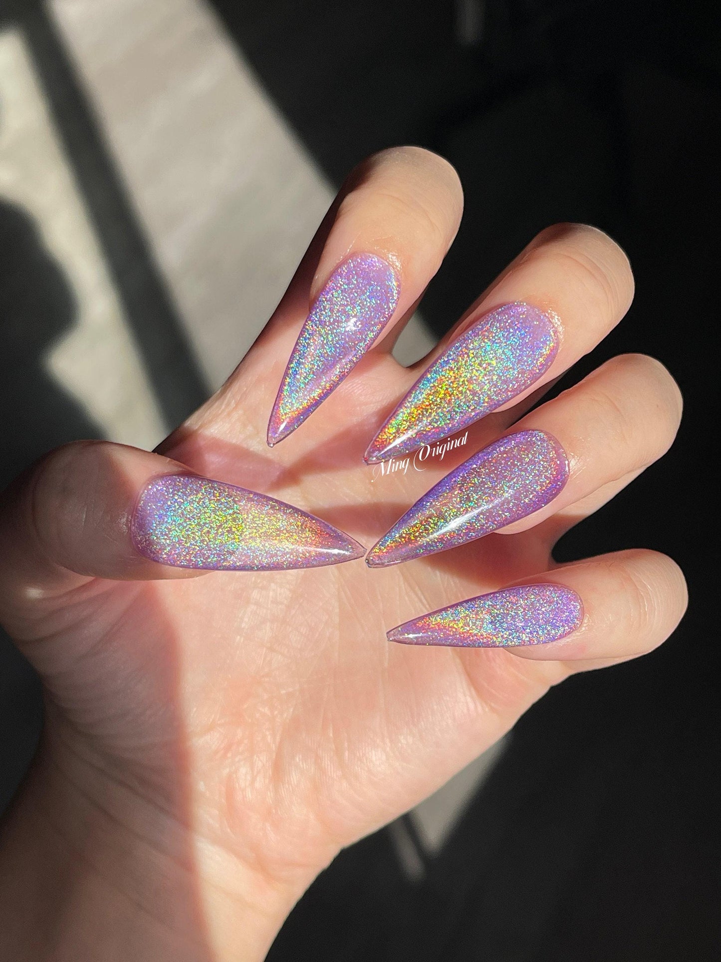 Purple Rainbow Cat Eye Holographic Magnetic Cotton Candy, Sparkly Translucent press on nails, reuse nails, jelly fake nail, gift for her