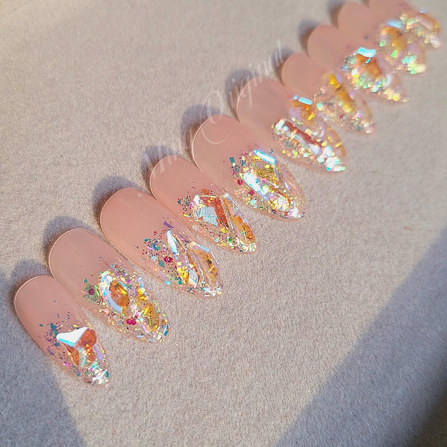 Super glittery 2 | Aurora Gem Crystal Jewel Nail press on, Fake nails, glitter ombre, Handmade Gel Nails, jelly Nails