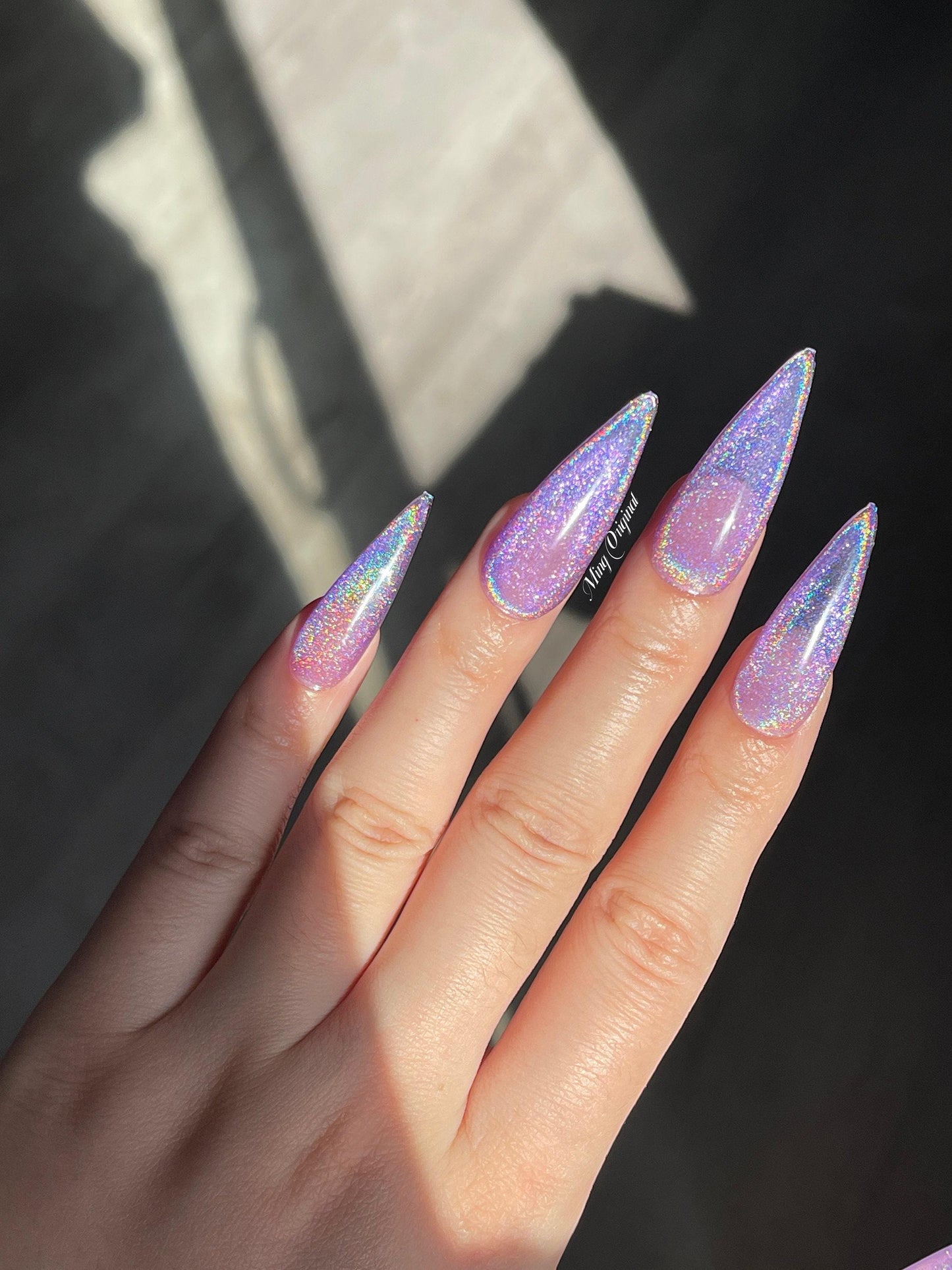 Purple Rainbow Cat Eye Holographic Magnetic Cotton Candy, Sparkly Translucent press on nails, reuse nails, jelly fake nail, gift for her