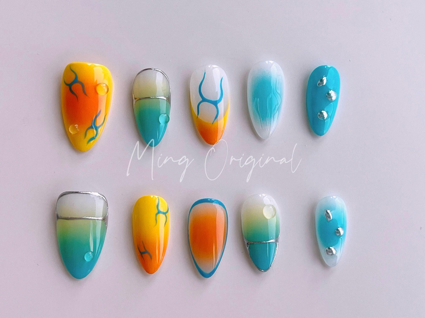 Cute summer y2k Free style airbrush press on nails, ombre color, French nails, ,hand painted candy color