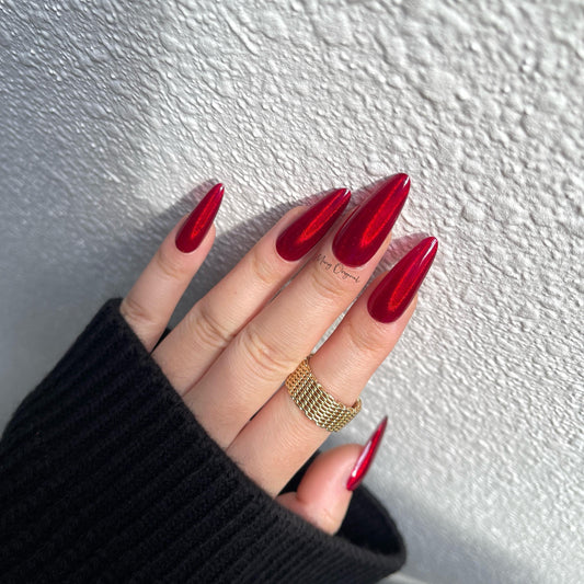 Red Burgundy holographic Bloody Jelly color press on nails, holo nail, semi-transparent red nail, Christmas new year gift for her, MO377