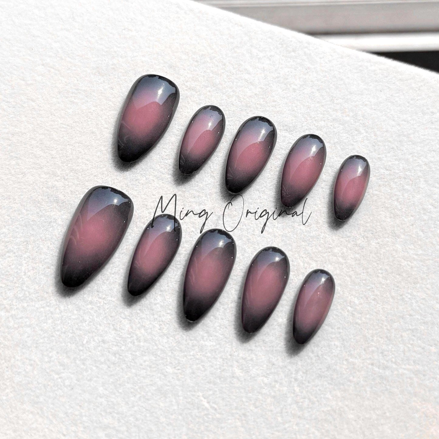 Black Pink Ombre Gradient Faded Press on Nails, Blush y2k chic nail, Fake nails, Jelly Nails, gift for her