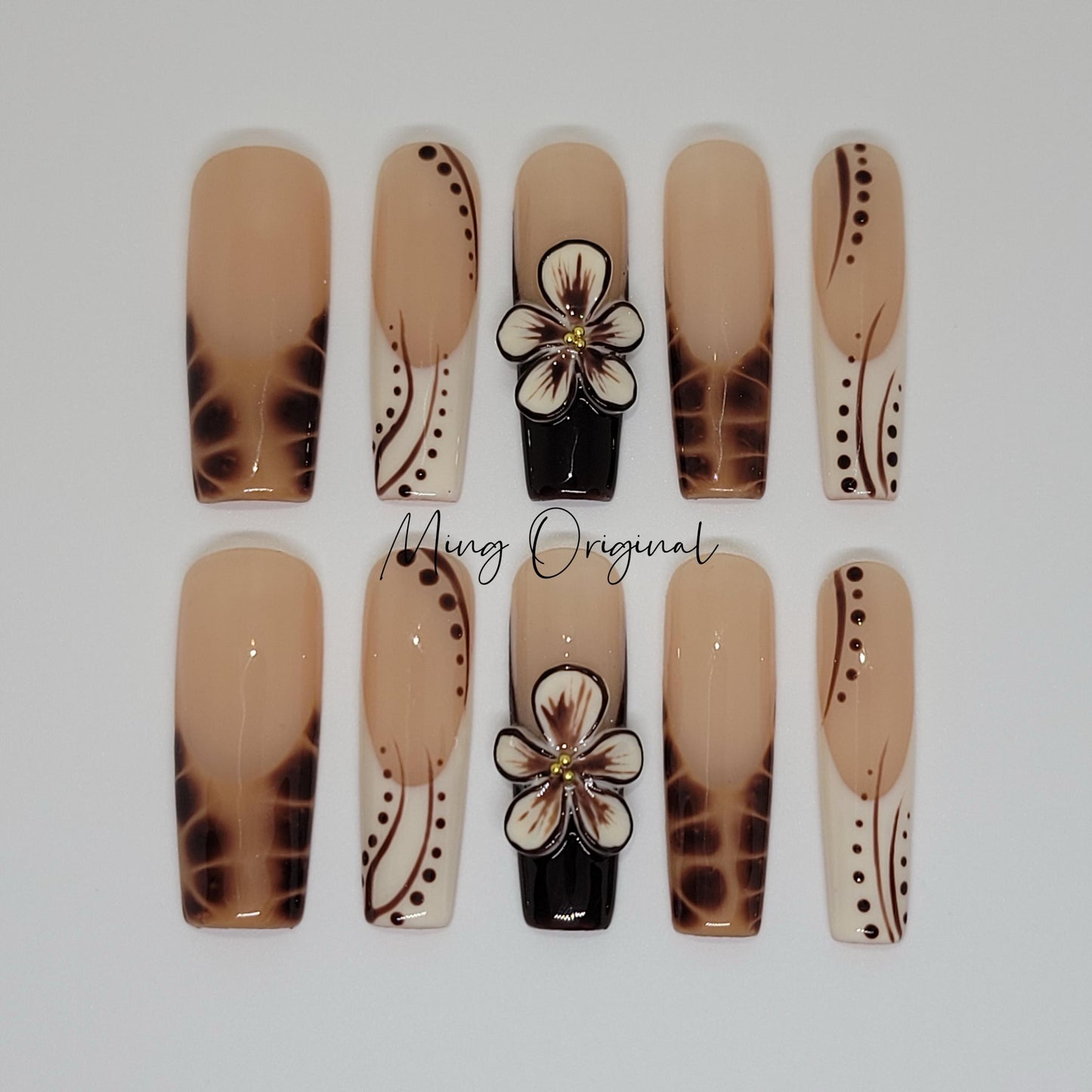 Autumn flower Press on Nails, croc skin nail, animal print French tip minimalist winter nail,gift for her,MO376