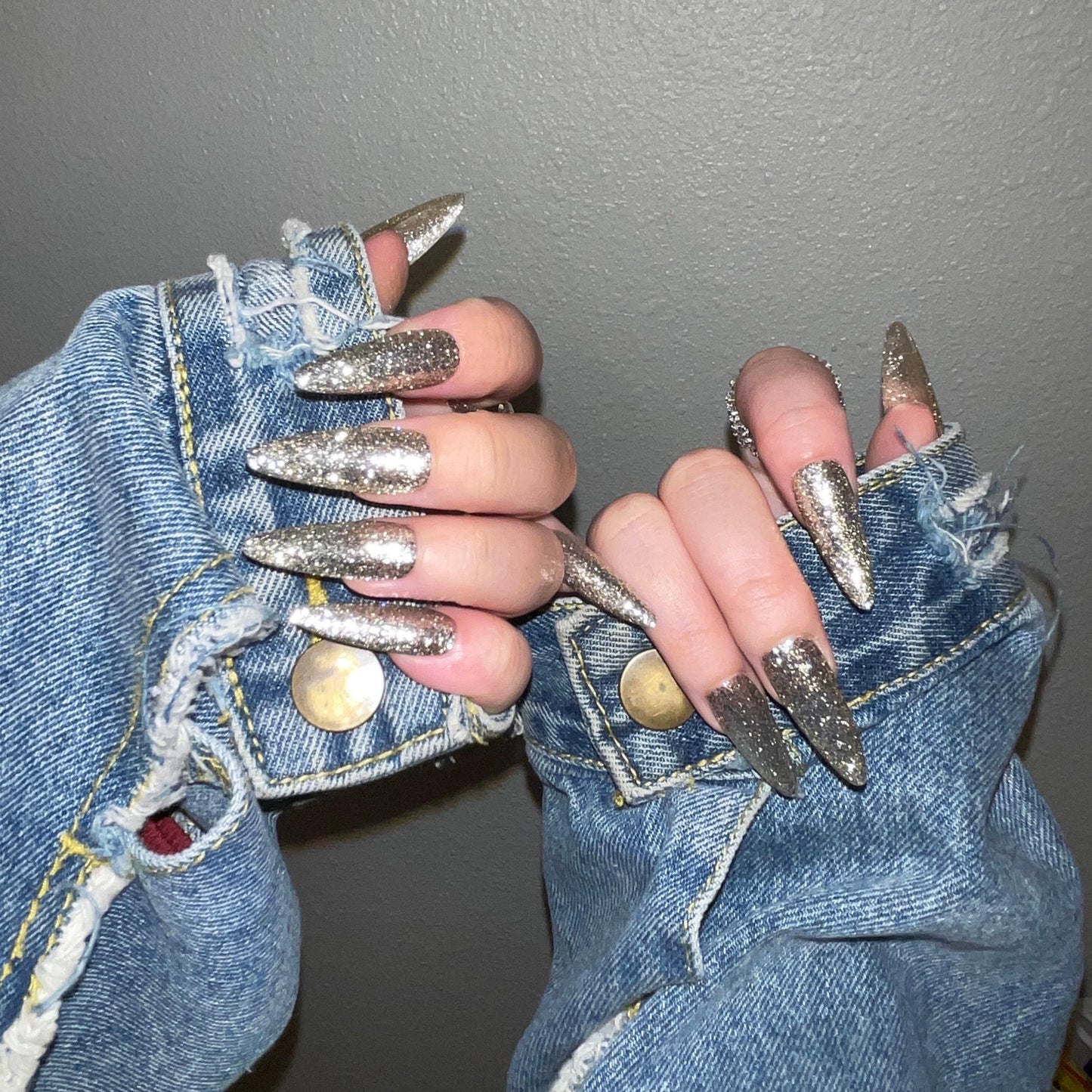 Classic silver glitter Press on Nails, bling bling glittery Jelly Nails