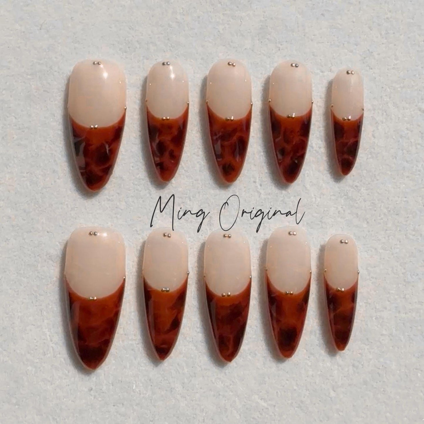 French Tip Tortoise Shell Amber water blooming Press on Nails, Jelly hand painted nail, fall winter nail,gift for her