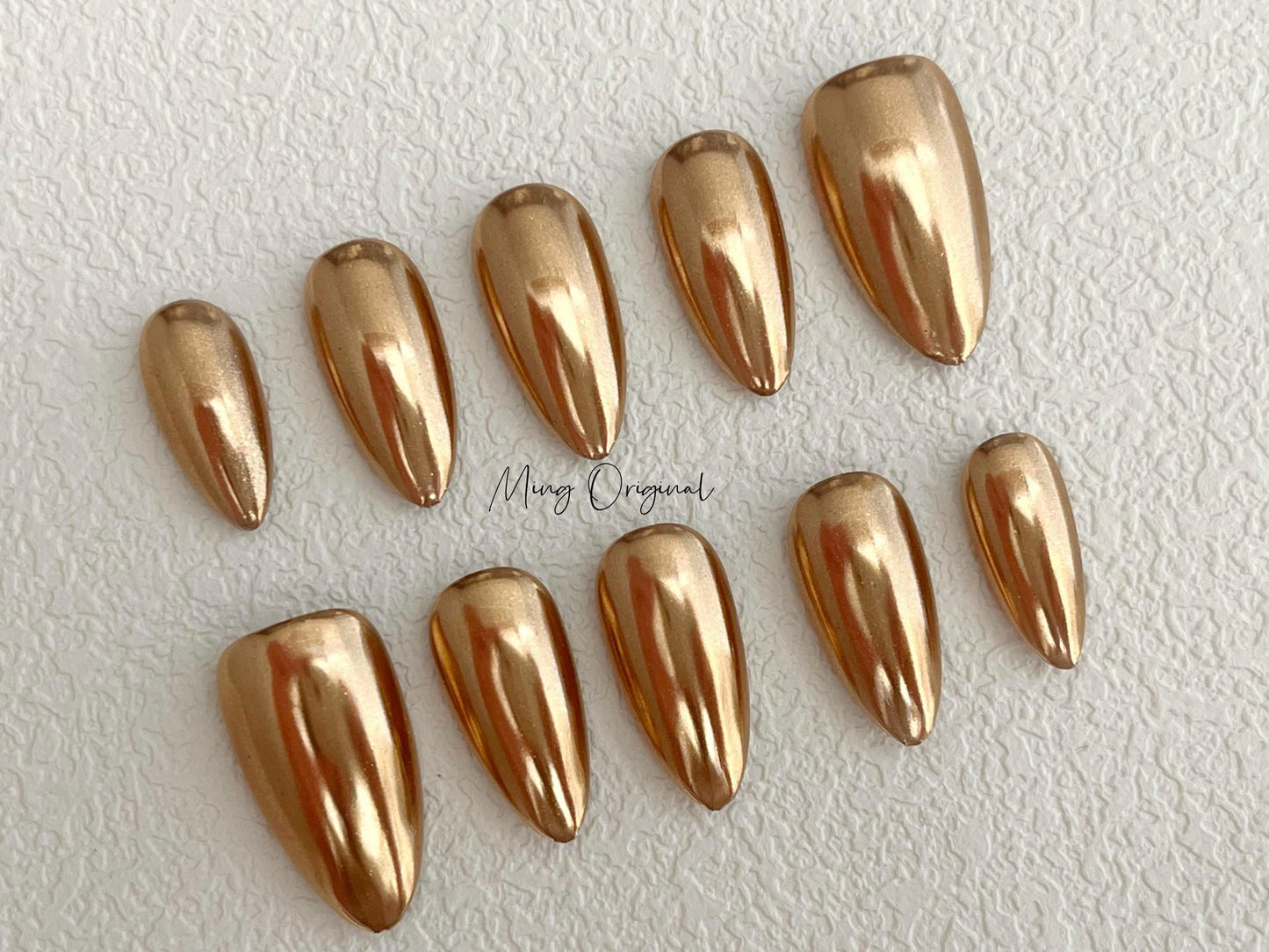 Gold Mirror Chrome Press on Nails, Classy gold hand painted fake Nails, glue on nail, holiday birthday gift for her MO409