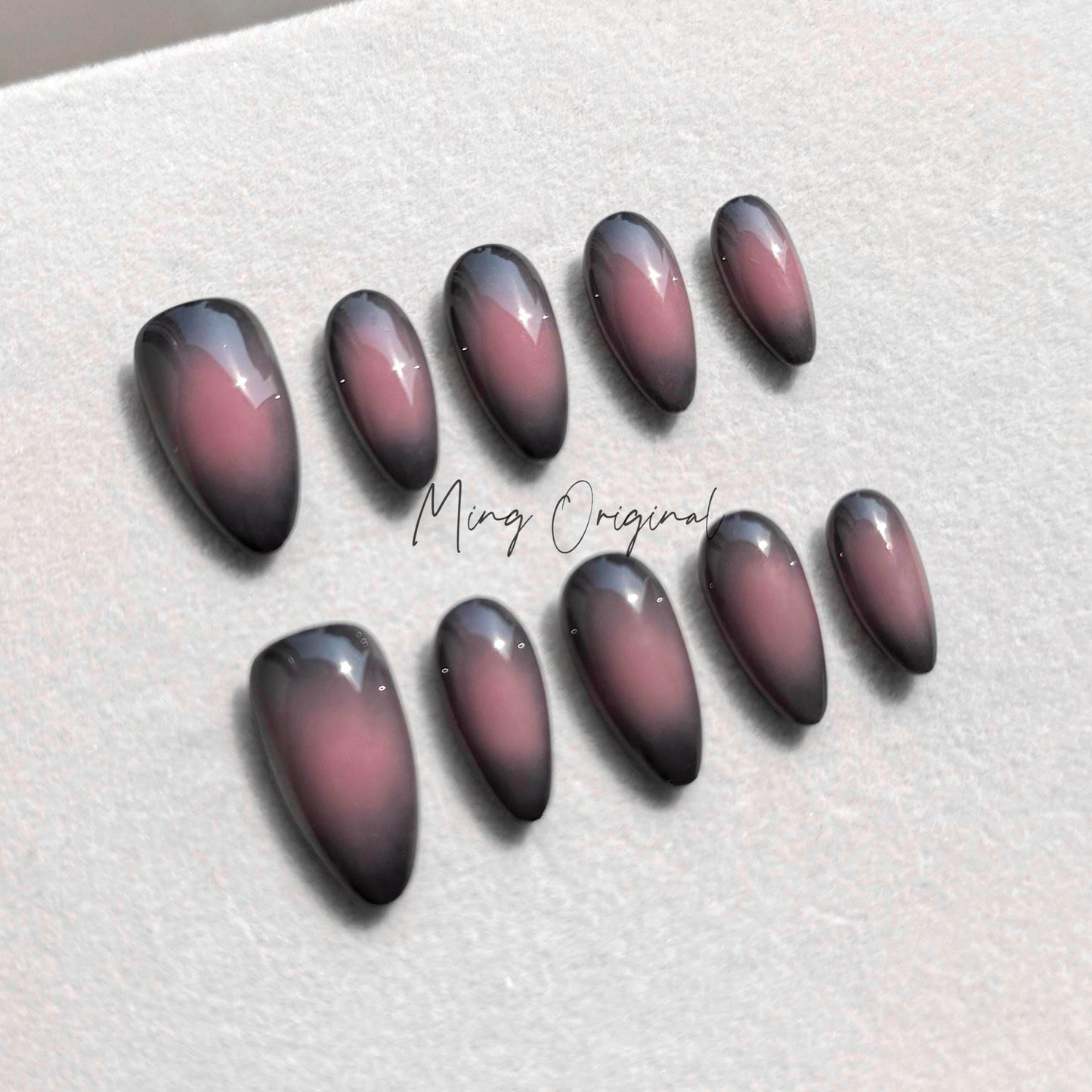 Black Pink Ombre Gradient Faded Press on Nails, Blush y2k chic nail, Fake nails, Jelly Nails, gift for her
