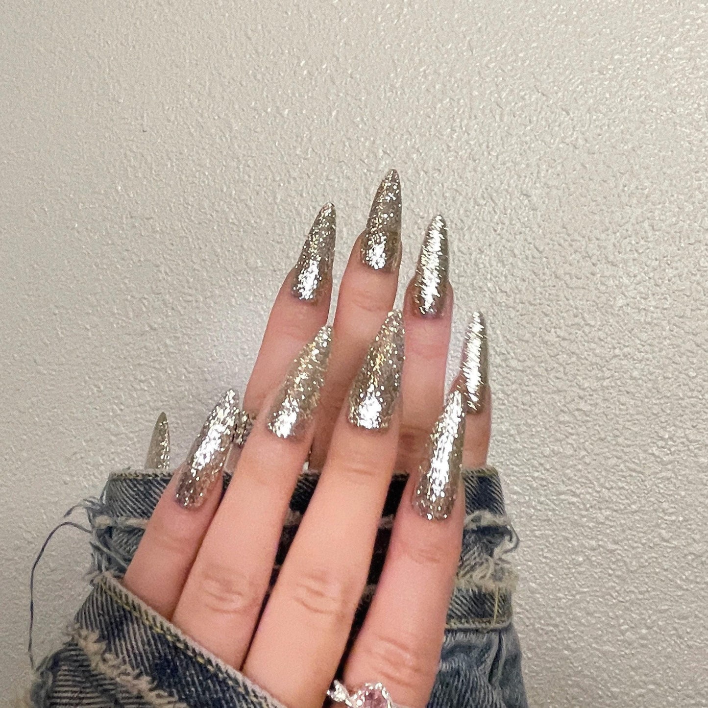 Classic silver glitter Press on Nails, bling bling glittery Jelly Nails