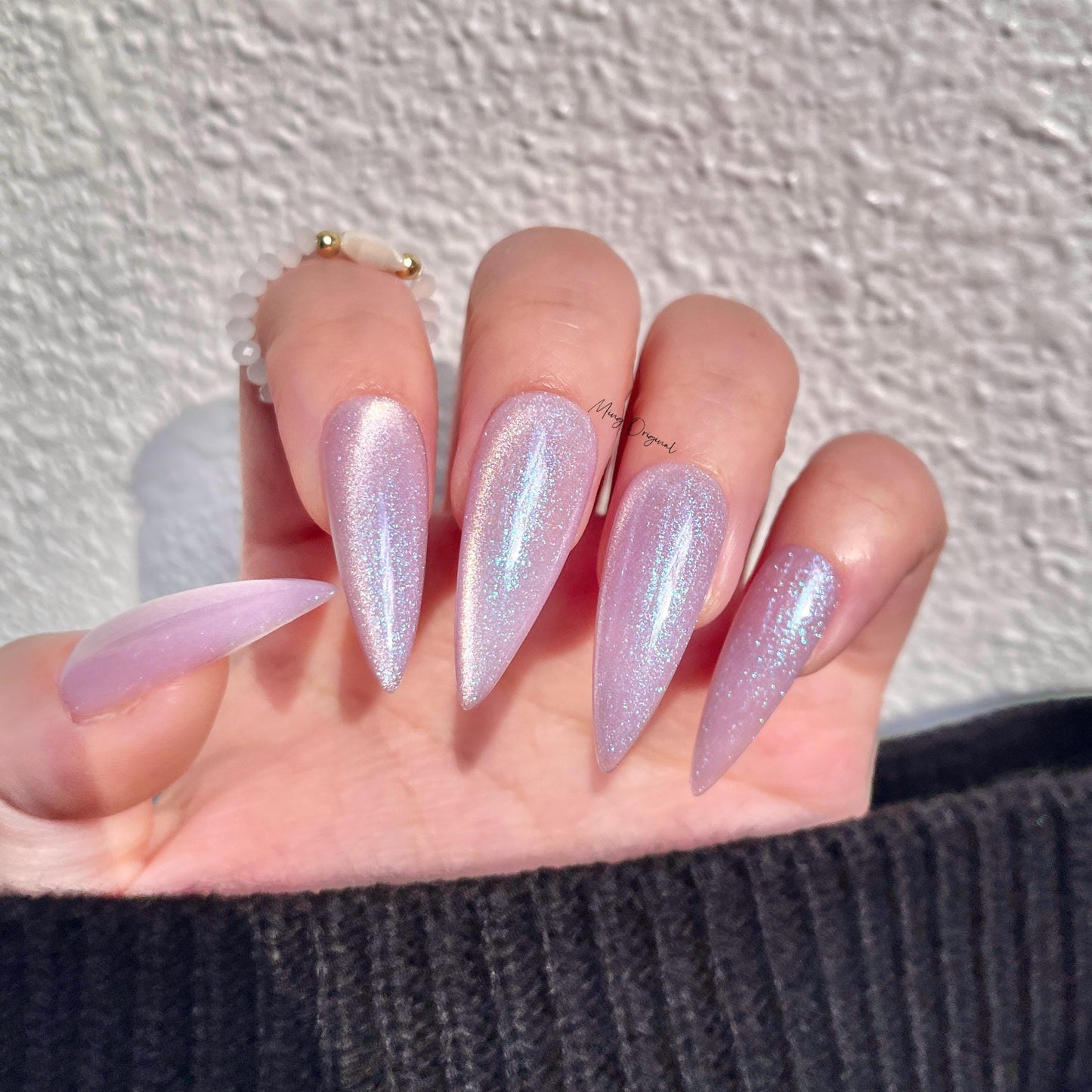 Moonlit Amethyst light purple pink cat eye press on nails, blue glittery nails, jelly fake nail,sparkly nail, valentine gift for her,MO378