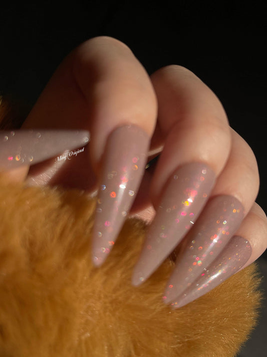 Firework Gliiter Vivid Shine Nude Diamond Reflective press on nails, glue on nails, reuse nails, jelly fake nail, hand painted gel nail