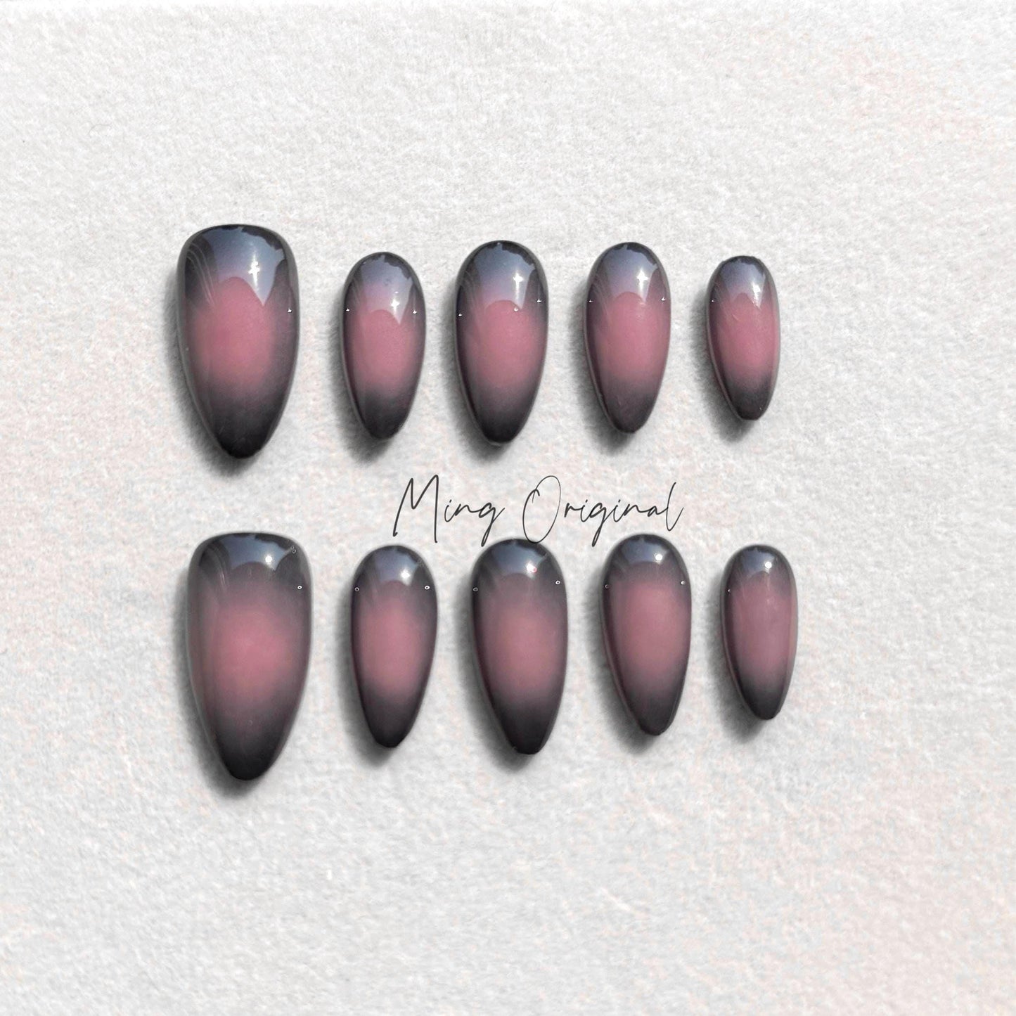 Black Pink Ombre Gradient Faded Press on Nails, Blush y2k chic nail, Fake nails, Jelly Nails, gift for her