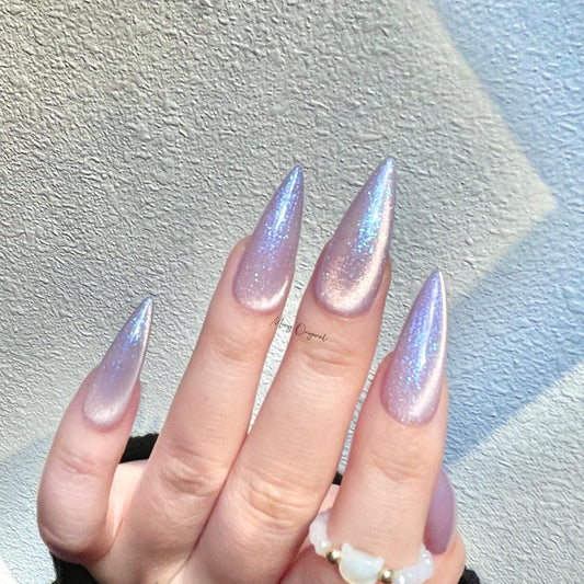 Moonlit Amethyst light purple pink cat eye press on nails, blue glittery nails, jelly fake nail,sparkly nail, valentine gift for her,MO378