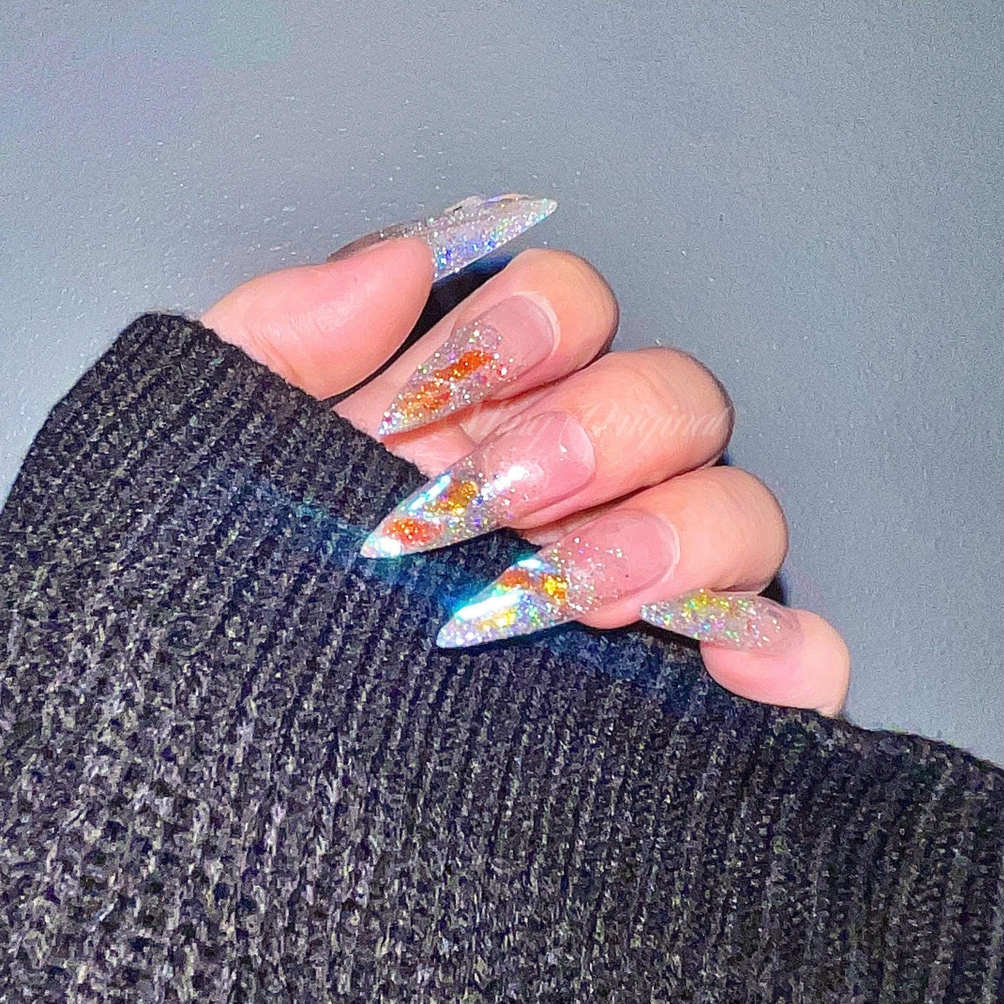 Super glittery 3 Aurora gem crystal Nail press on, Fake nails, Aura ombre nail, Handmade Gel Nails, jelly Nails