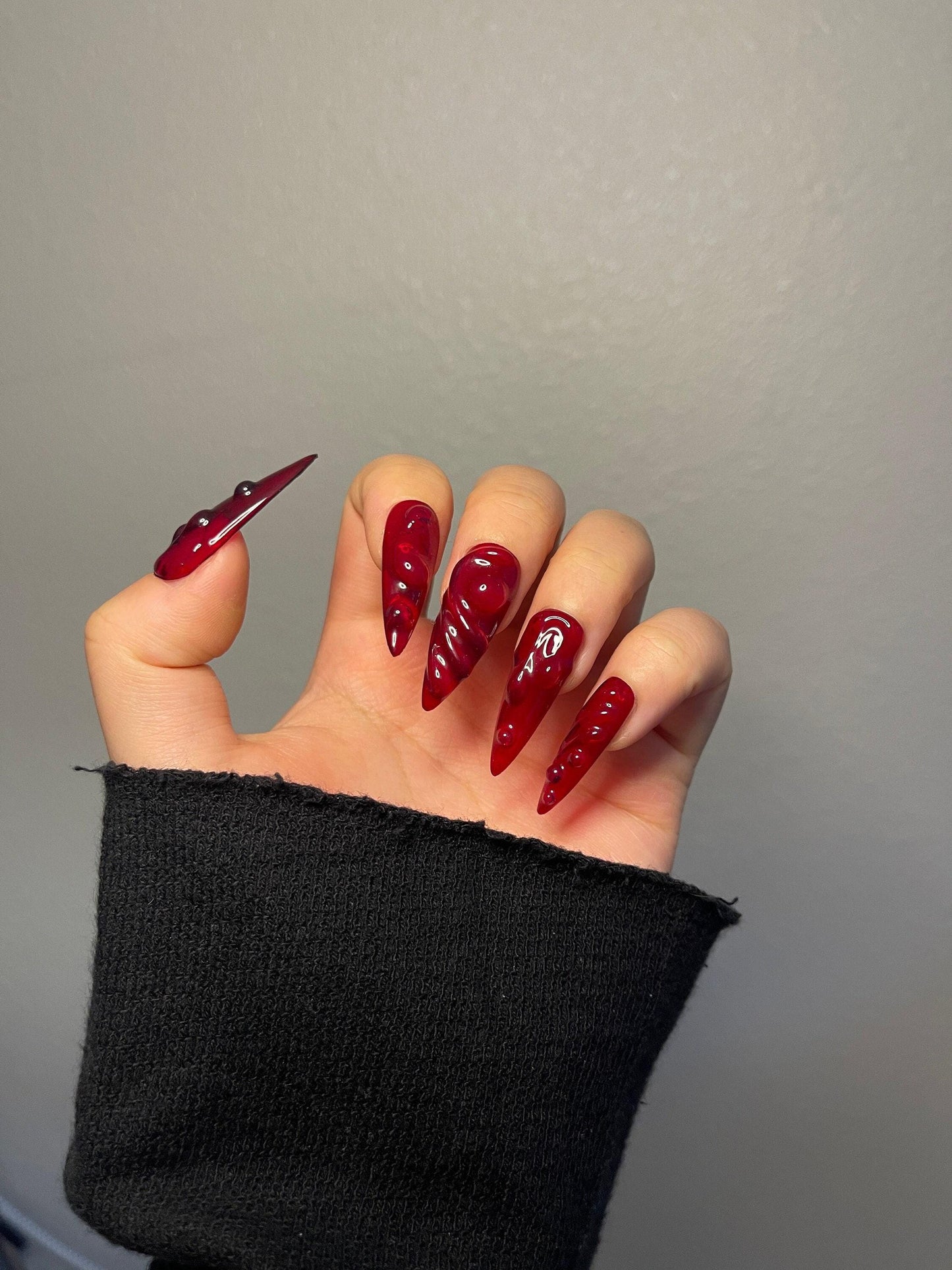 3D Y2K Red bloody press on nails, semitransparent Halloween vampires reusable nail, jelly fake nail