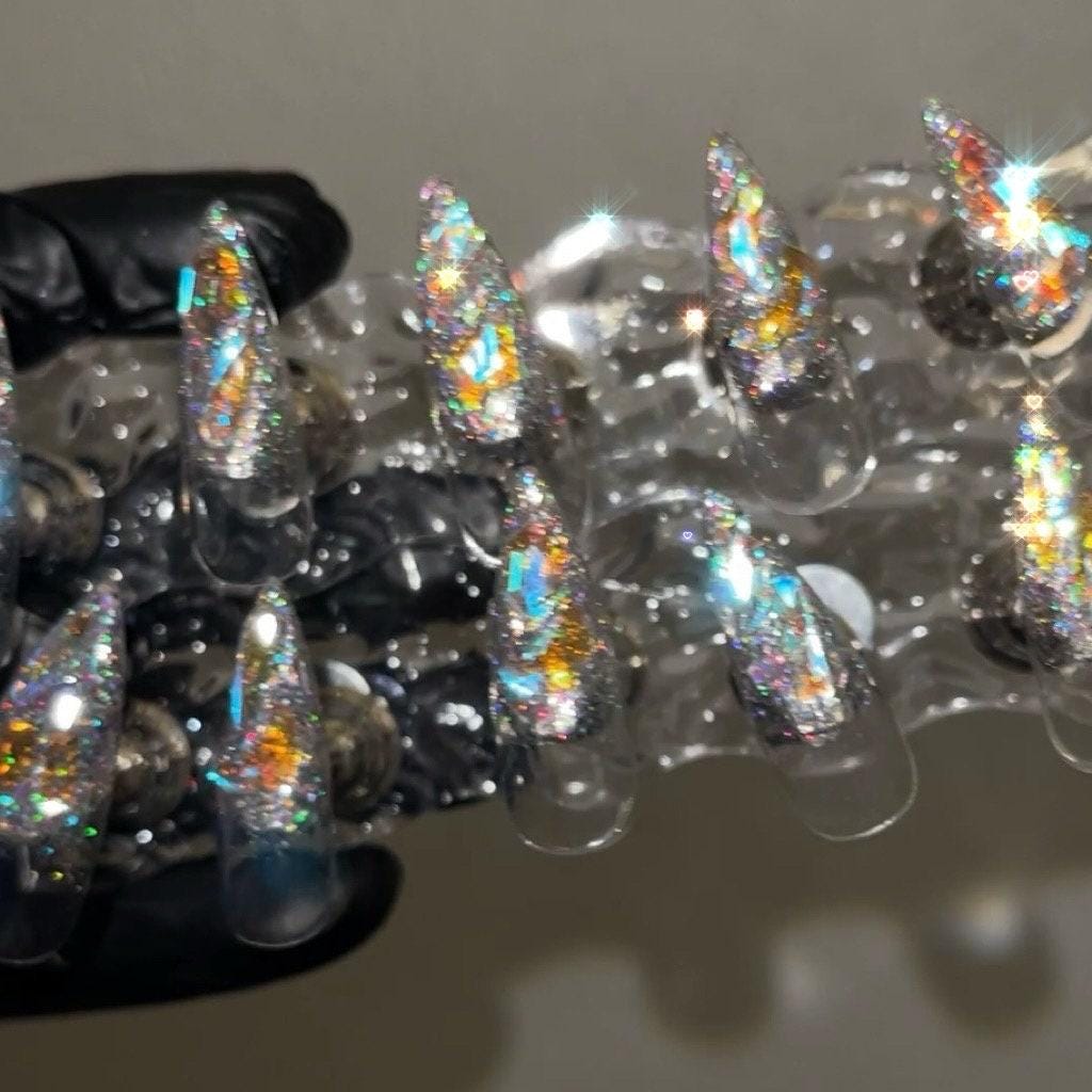 Super glittery 3 Aurora gem crystal Nail press on, Fake nails, Aura ombre nail, Handmade Gel Nails, jelly Nails