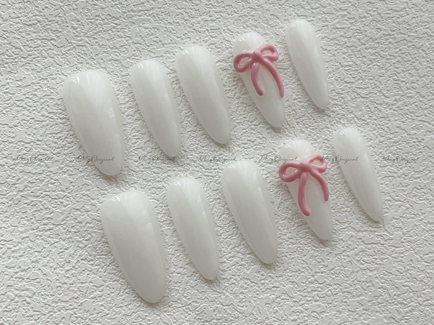Minimalist cute ties 3d pink bow Press on Nails, milky white girly handmade Nails, glue on nail, everyday nail, birthday gift for her MO509