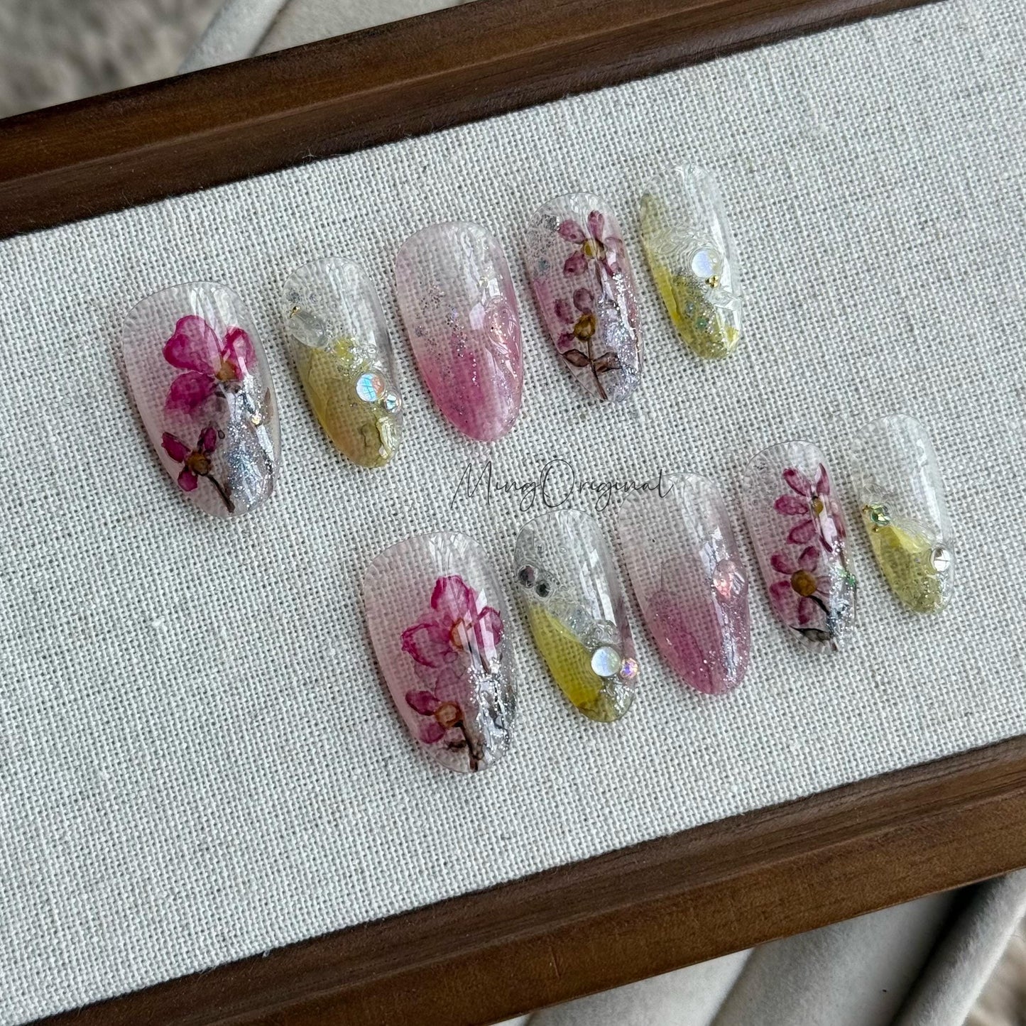 Reusable Purple Flower Water Color Press on Nails, Fake nails, Nail Artist Faux Nails, Handmade gel art Nails, Jelly Nails