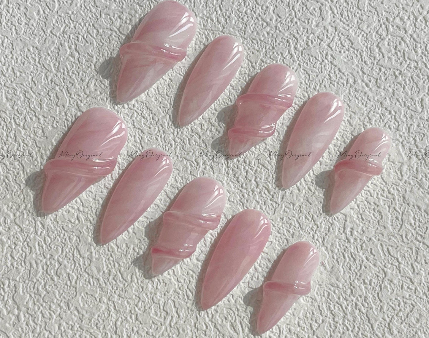 Da Rose quartz| 3D nail pink quartz white water blooming Press on Nails, luxury handmade Nails, Jelly Nails, gift for her, MO510