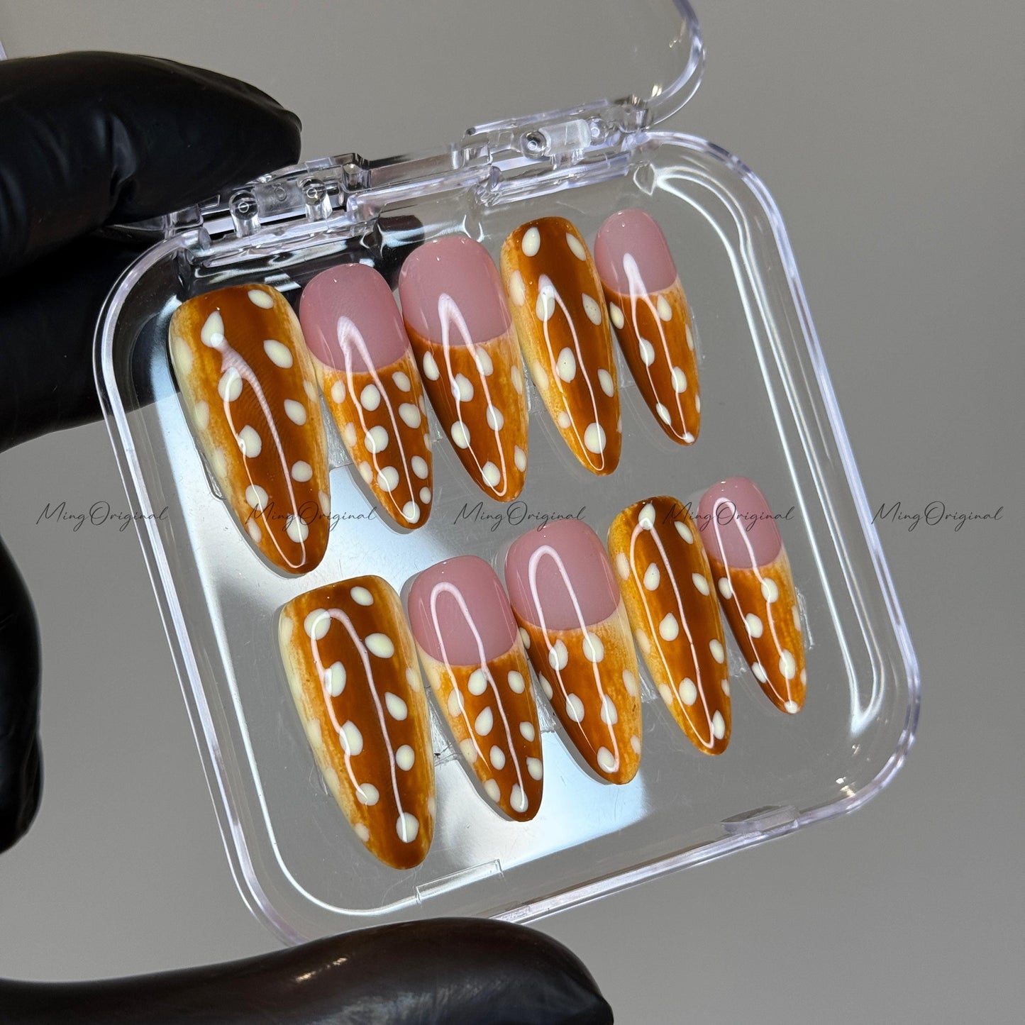 Rainfores Fawn pattern Sika deer Press on Nails, Animal Print Free Style French glue on Nails, birthday holiday gift for her, MO519