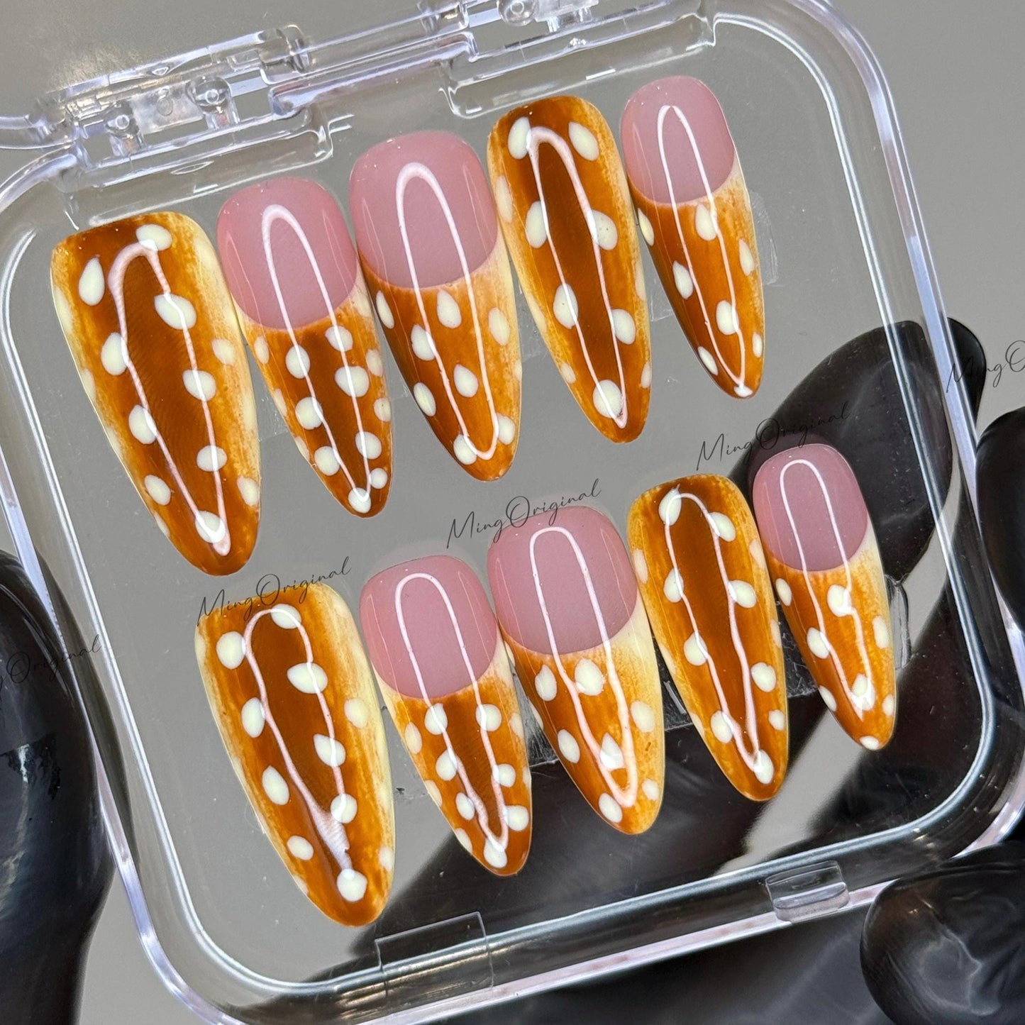 Rainfores Fawn pattern Sika deer Press on Nails, Animal Print Free Style French glue on Nails, birthday holiday gift for her, MO519