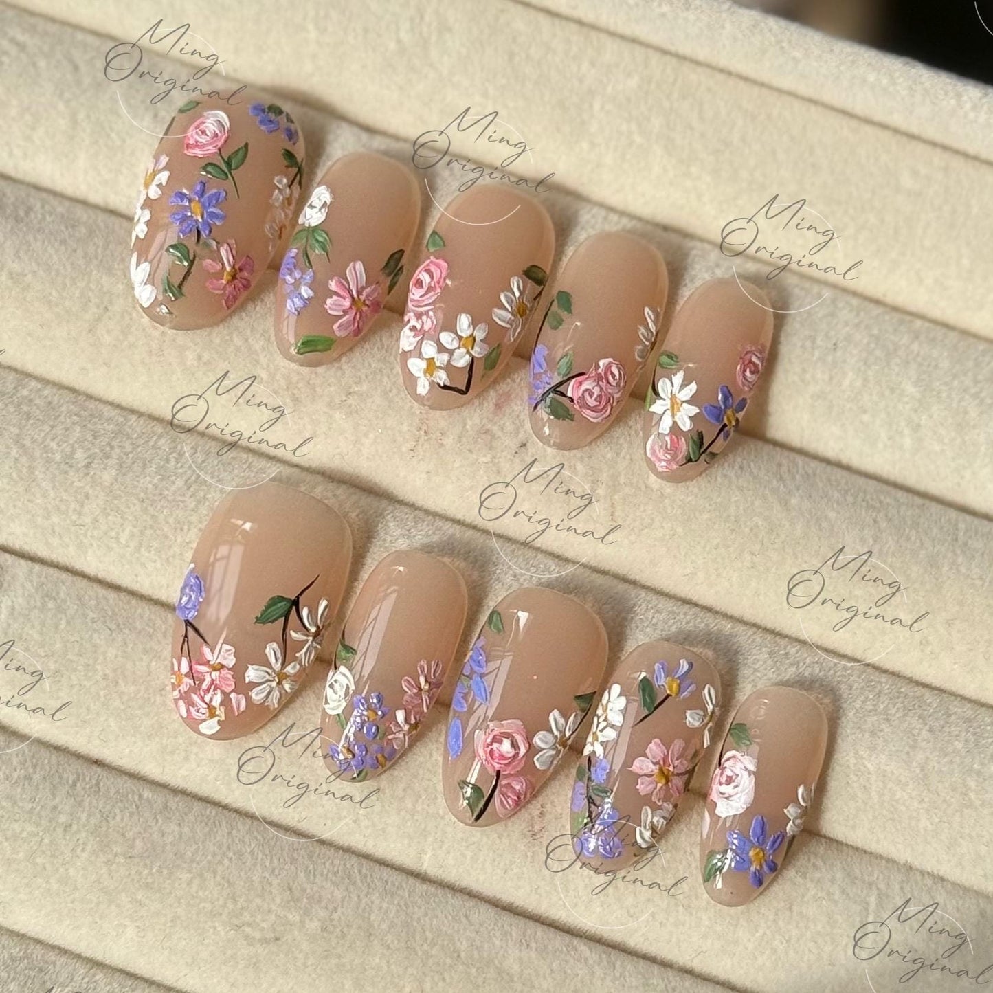 Blooming wild little daisy flower Press on Nails, handpainted oil painting style floral Nails, Handmade Gel Nails, bridal wedding nail,MO497