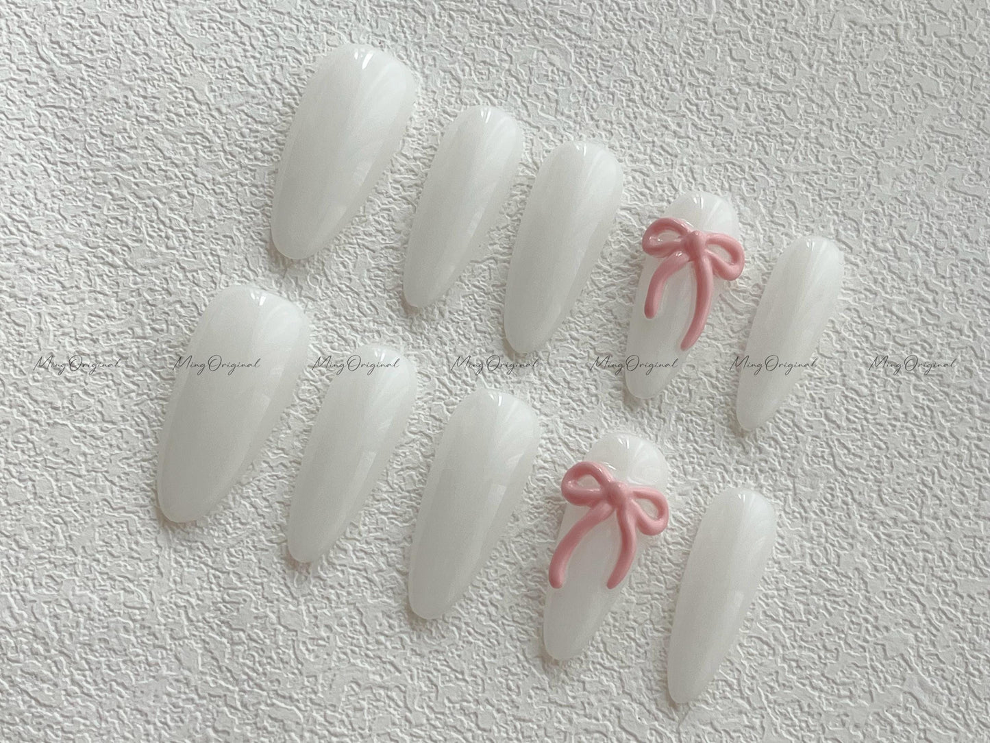 Minimalist cute ties 3d pink bow Press on Nails, milky white girly handmade Nails, glue on nail, everyday nail, birthday gift for her MO509