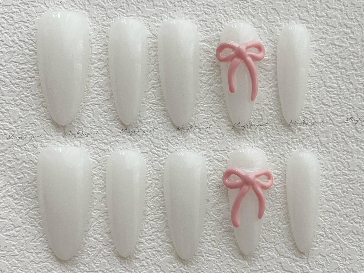 Minimalist cute ties 3d pink bow Press on Nails, milky white girly handmade Nails, glue on nail, everyday nail, birthday gift for her MO509