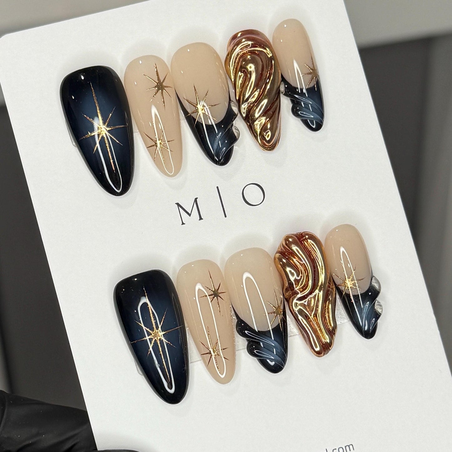 Midnight Ember | Celestial swirl nails, copper chrome flames, black aura sky, long almond, valentine vacation holiday gift for her,MO546