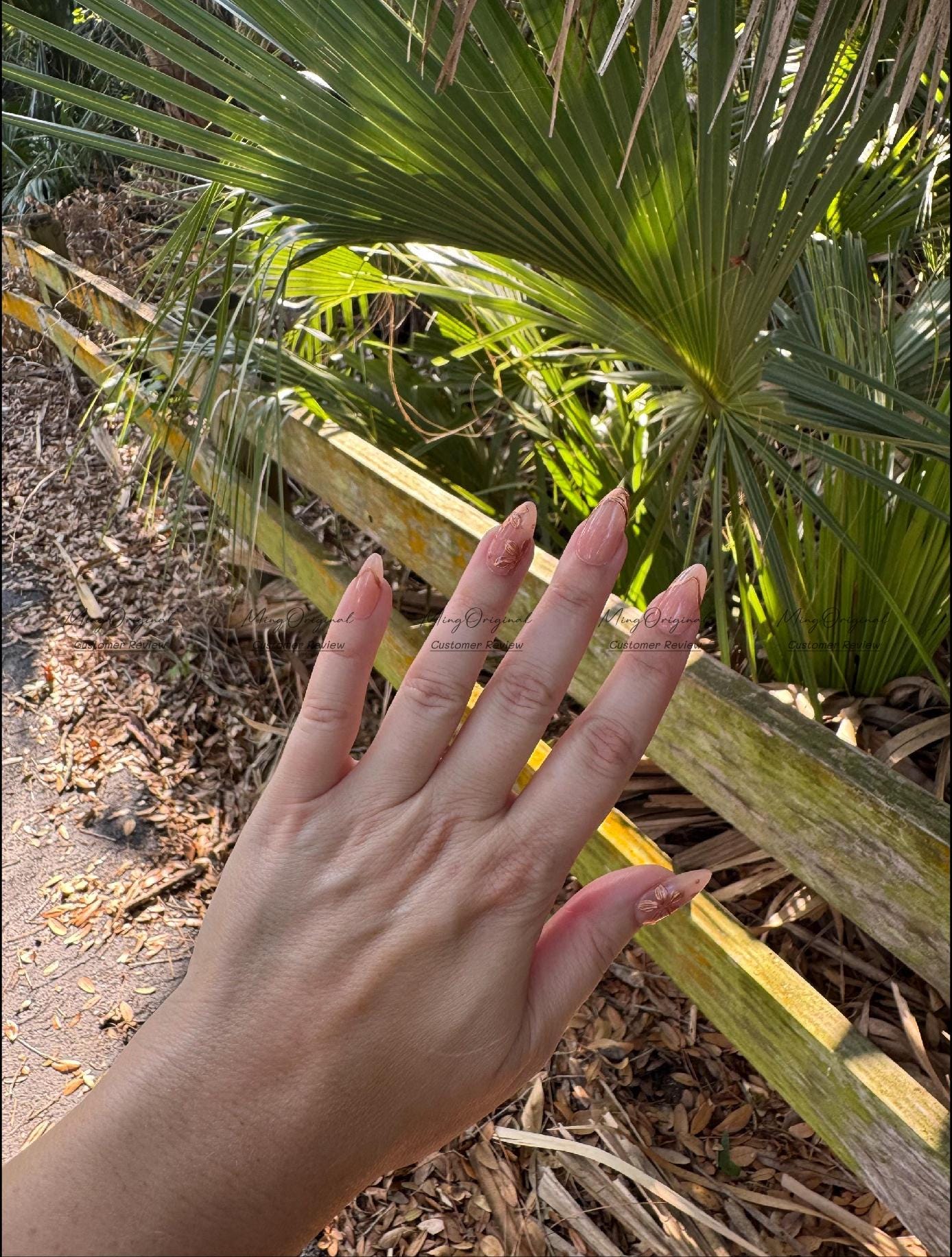 Elegant Chrome gold flower press on nails, Everyday nail, nude handmade art nail, wedding bridal nail,  gift for her, MO396