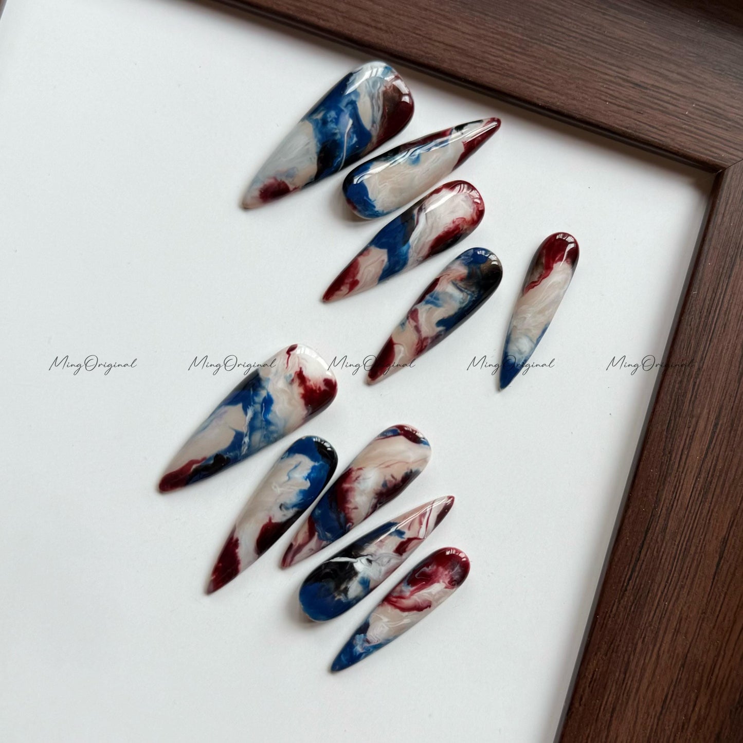 Ocean Marble | Abstract navy marble press-on nails, smoky clouded nail art, midnight vibe design, water blooming gift for her, MO543