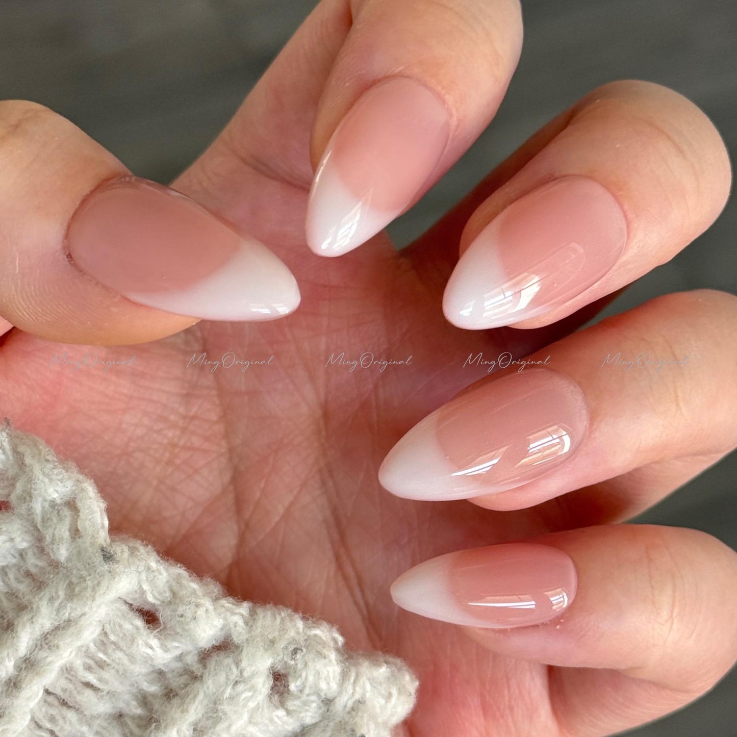 Milky french tip natural press on nail, Premium Hand paint Nails, milky white Fake nails, Handmade milky jelly nail, gift for her, MO566