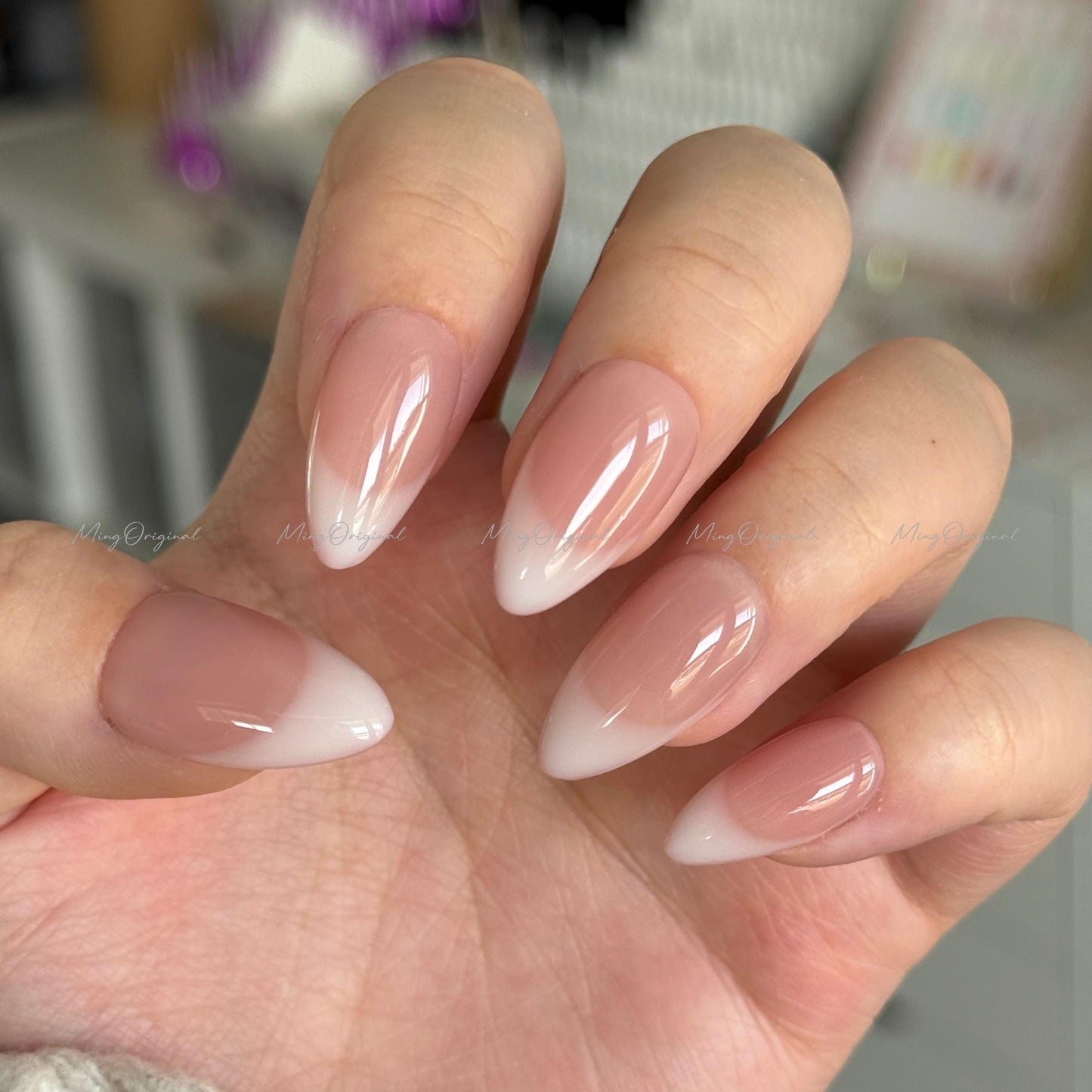 Milky french tip natural press on nail, Premium Hand paint Nails, milky white Fake nails, Handmade milky jelly nail, gift for her, MO566