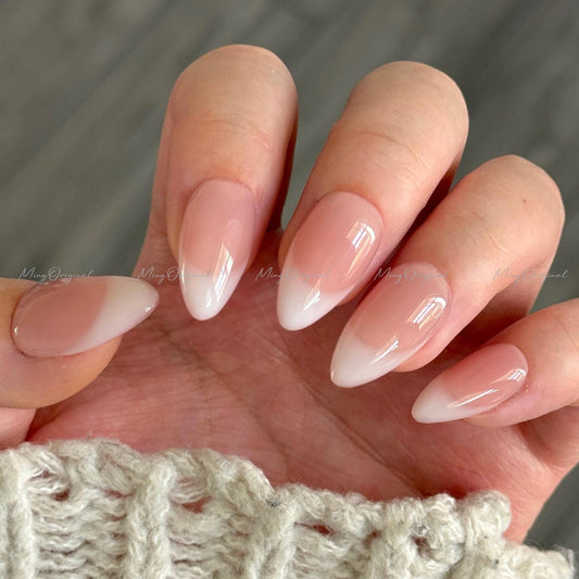 Milky french tip natural press on nail, Premium Hand paint Nails, milky white Fake nails, Handmade milky jelly nail, gift for her, MO566