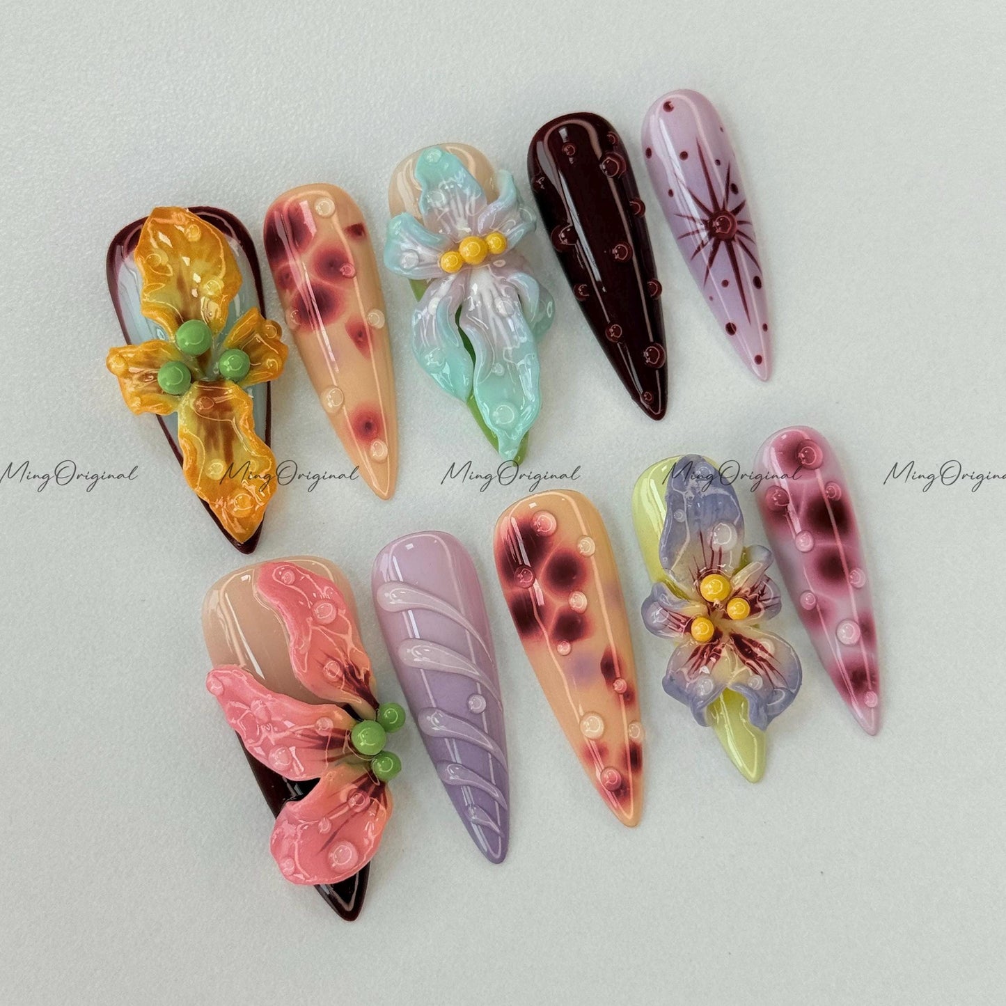 3D sculptured flower Press on Nails, Free Style tropical Fairycore Floral nail, fake nail, art nail, gift for her, MO260