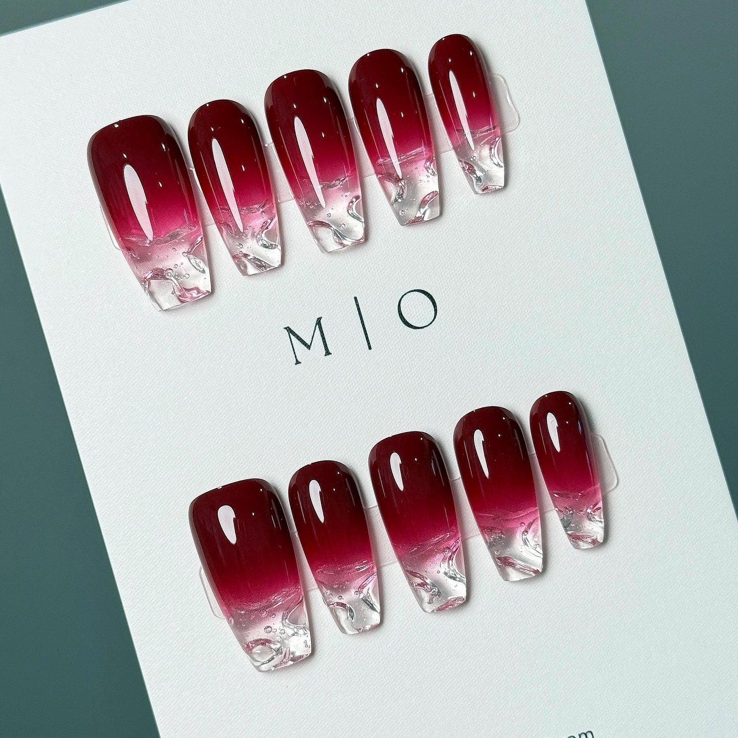 Water encapsulated Red Ombre Gradient Faded clear Press on Nails, transparent tip nail, 3d Fake nails, Exclusive Edition,gift for her, MO570