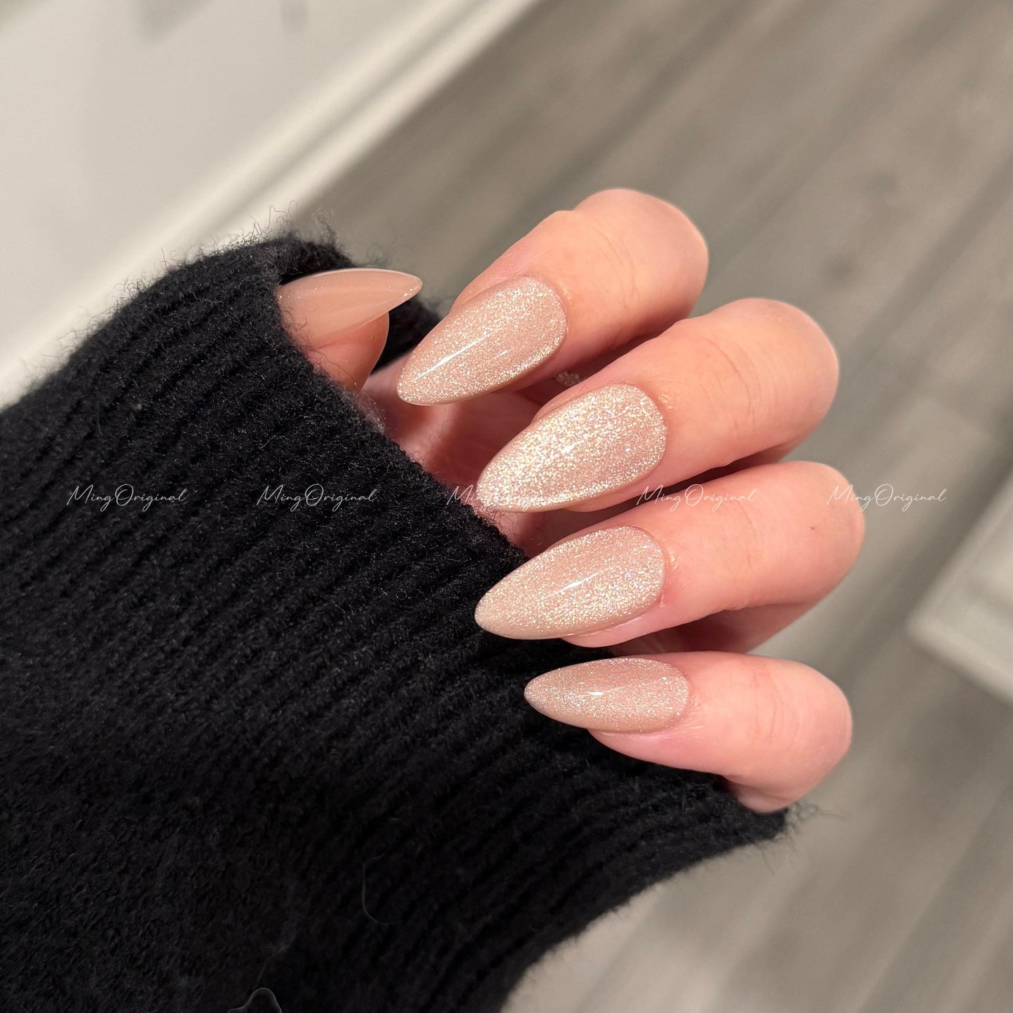 Simple nude cat eye, all occasions magnetic cat eye press on nails, semitransparent reuse nails, glitter fake nail, everyday nail, MO571