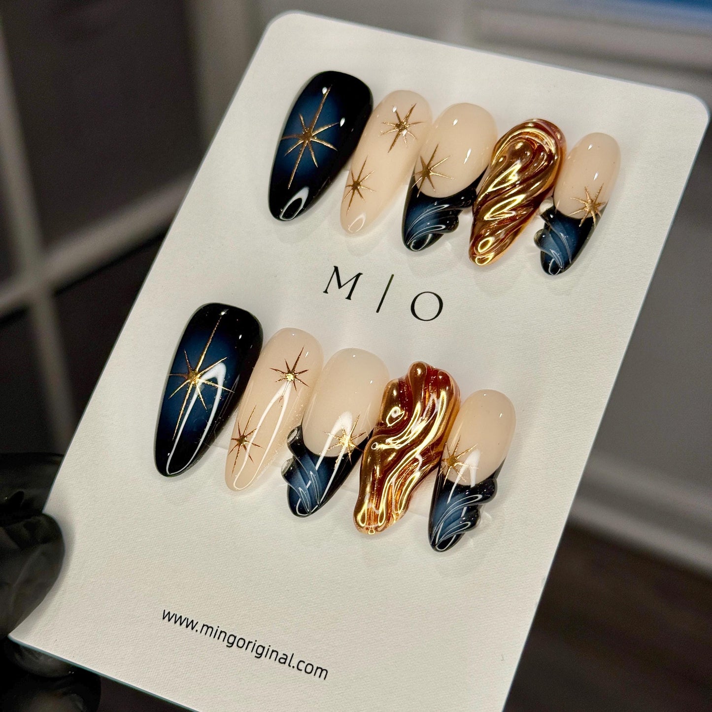 Midnight Ember | Celestial swirl nails, copper chrome flames, black aura sky, long almond, valentine vacation holiday gift for her,MO546