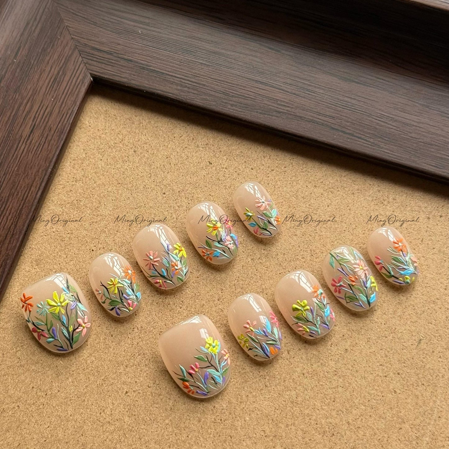 Blooming wild little daisy flower Press on Nails, handpainted oil painting style floral Nails, Handmade Gel Nails, bridal wedding nail,MO579