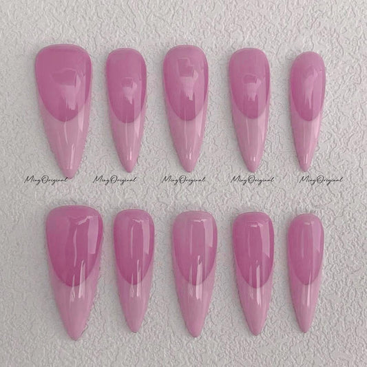 Pink french tip purple press on nail, Premium Hand paint Nails, quality fake nails, Handmade jelly color nail, gift for her, MO588