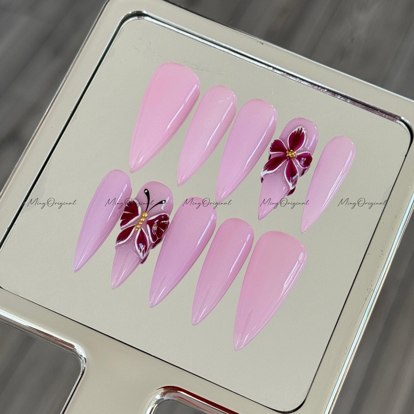 3D sculptured purple flower and butterfly Press on Nails, Free Style tropical Fairycore glue on nail, fake nail, gift for her, MO287