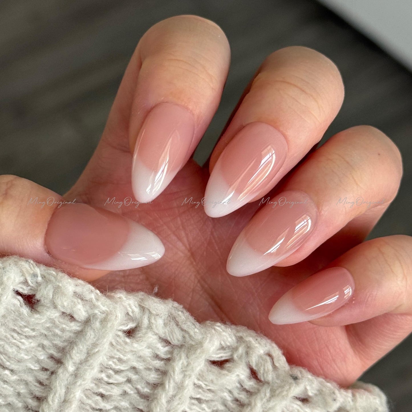 Milky french tip natural press on nail, Premium Hand paint Nails, milky white Fake nails, Handmade milky jelly nail, gift for her, MO566