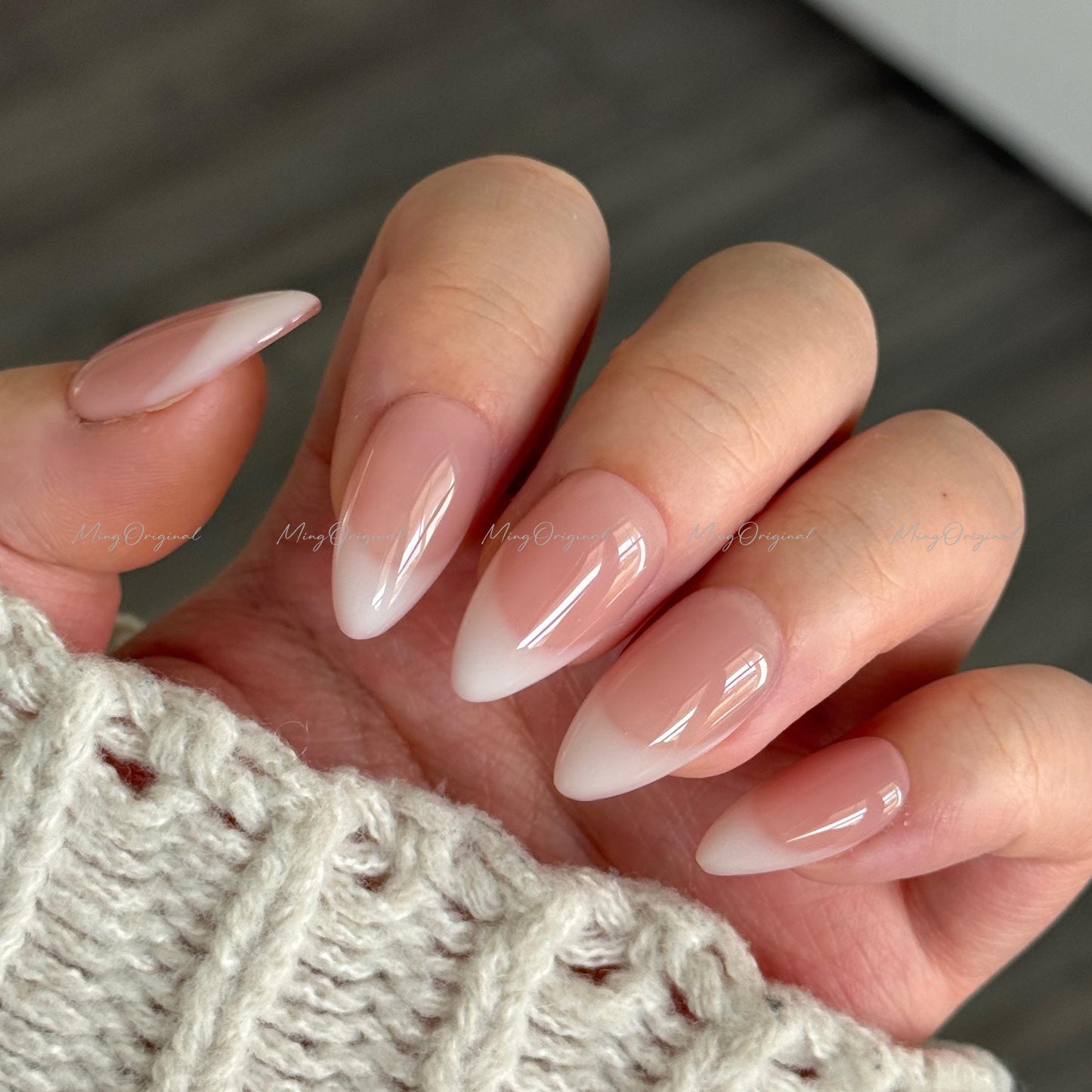 Milky french tip natural press on nail, Premium Hand paint Nails, milky white Fake nails, Handmade milky jelly nail, gift for her, MO566