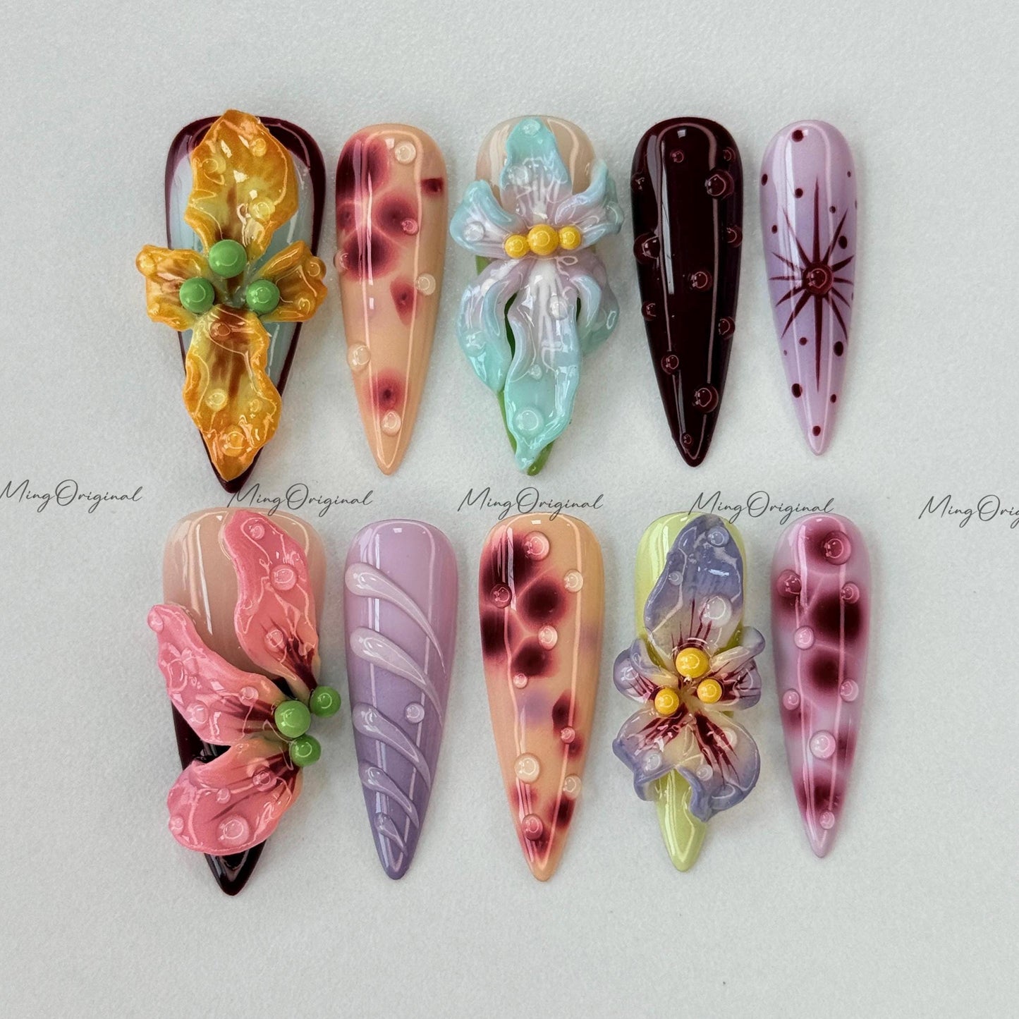3D sculptured flower Press on Nails, Free Style tropical Fairycore Floral nail, fake nail, art nail, gift for her, MO260