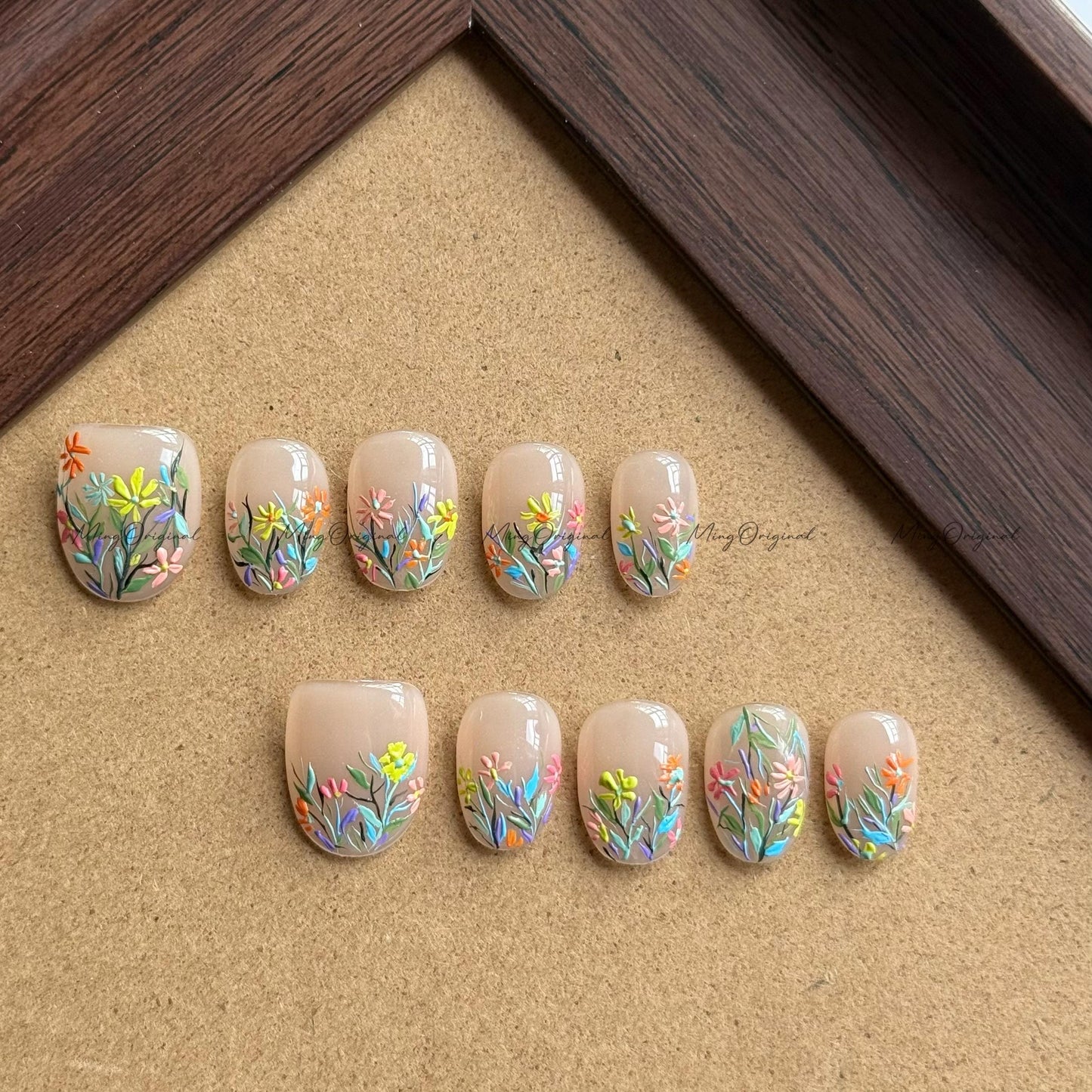 Blooming wild little daisy flower Press on Nails, handpainted oil painting style floral Nails, Handmade Gel Nails, bridal wedding nail,MO579