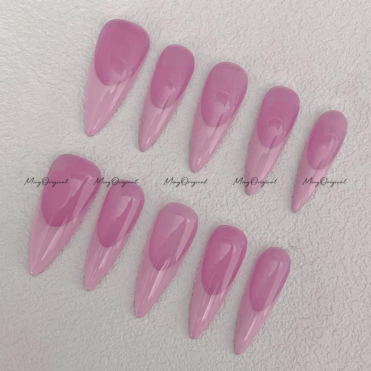 Pink french tip purple press on nail, Premium Hand paint Nails, quality fake nails, Handmade jelly color nail, gift for her, MO588