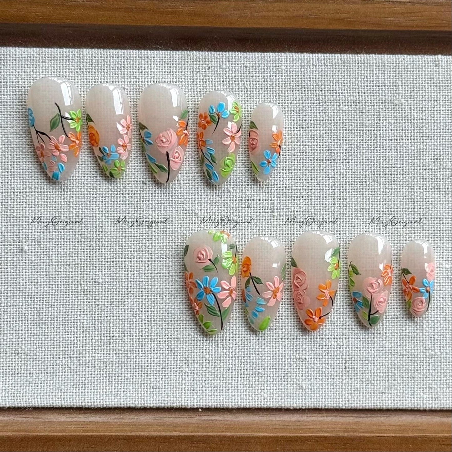 Blooming wild little daisy flower Press on Nails, handpainted oil painting style floral Nails, Handmade Gel Nails, bridal wedding nail,MO600