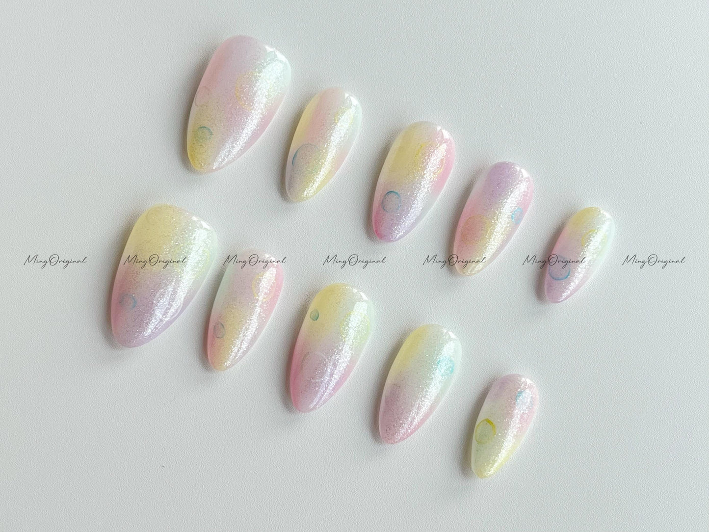 Pastel Bubble Press on Nail, candy color airbrush press on nails, glittery nail, ombre color, reuse nails, MO647