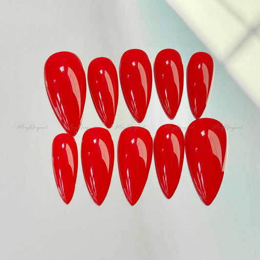 Solid Classic True Red color press on nails, opaque red nail, Halloween Christmas new year gift for her, MO657