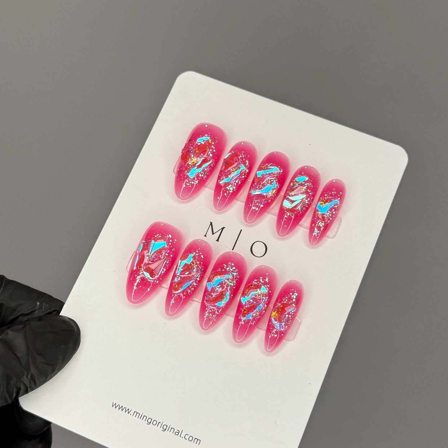 Super glittery 4 Aurora gem crystal Nail press on, Hot Pink Fake nails, Aura ombre nail, Handmade Gel Nails, jelly Nails