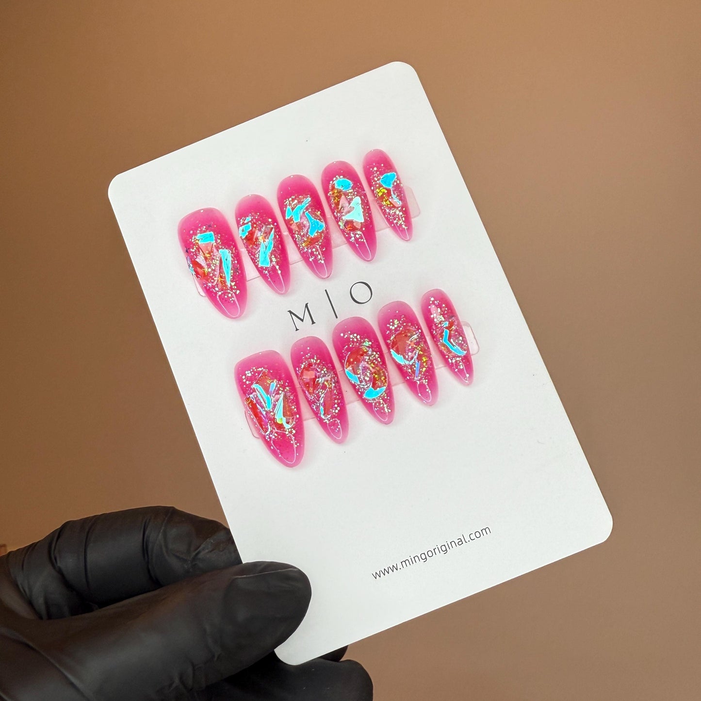 Super glittery 4 Aurora gem crystal Nail press on, Hot Pink Fake nails, Aura ombre nail, Handmade Gel Nails, jelly Nails